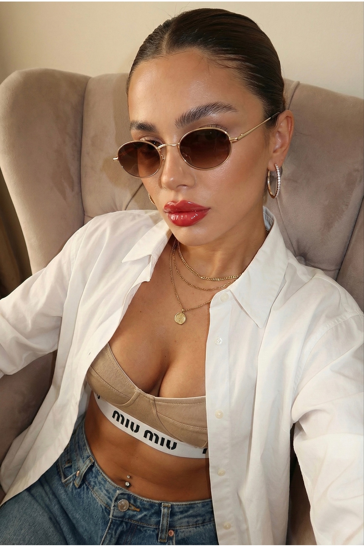 Goldmine Elips Güneş Gözlüğü Unisex Kahverengi Gold