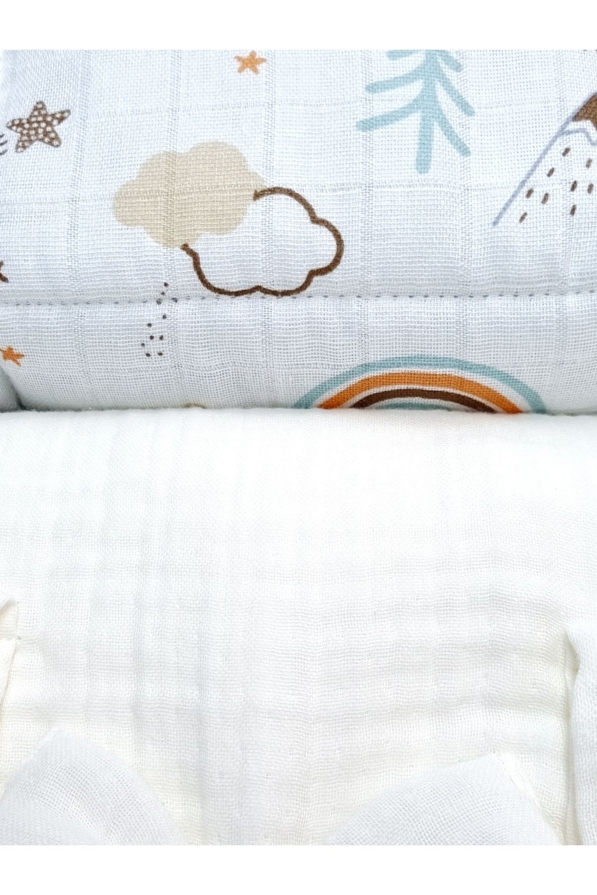 Yada Baby %100 Organik Pamuklu Kumaştan Müslin Dört Kat Minderli Puset Örtüsü Seti (KIRIK BEYAZ RENK) fotoğrafı 6 (önizleme)