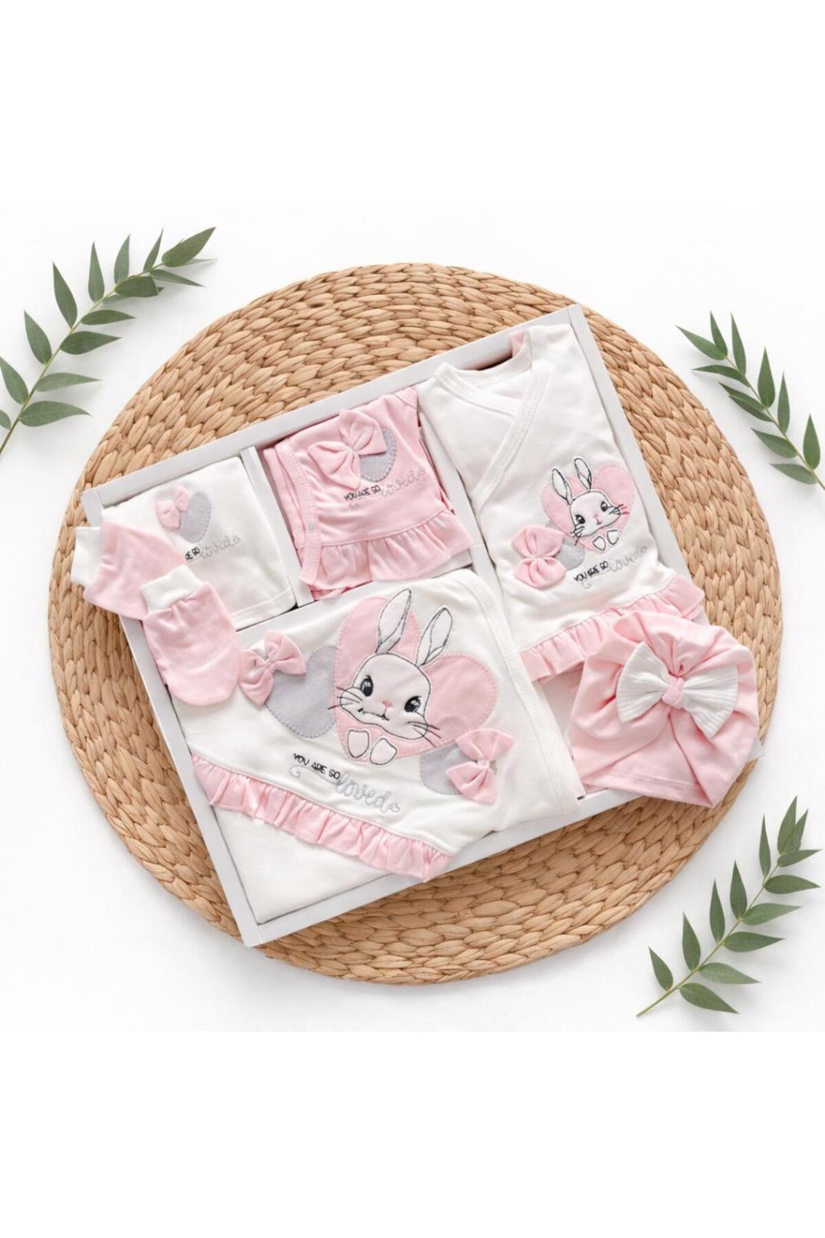 BYS BABY FASHION 10'lu Pamuklu Fırfır Ve Fiyonk Detaylı Yenidoğan Kız Bebek Hastane Çıkış Zıbın Seti Mevsimlik Kutulu fotoğrafı 4 (önizleme)