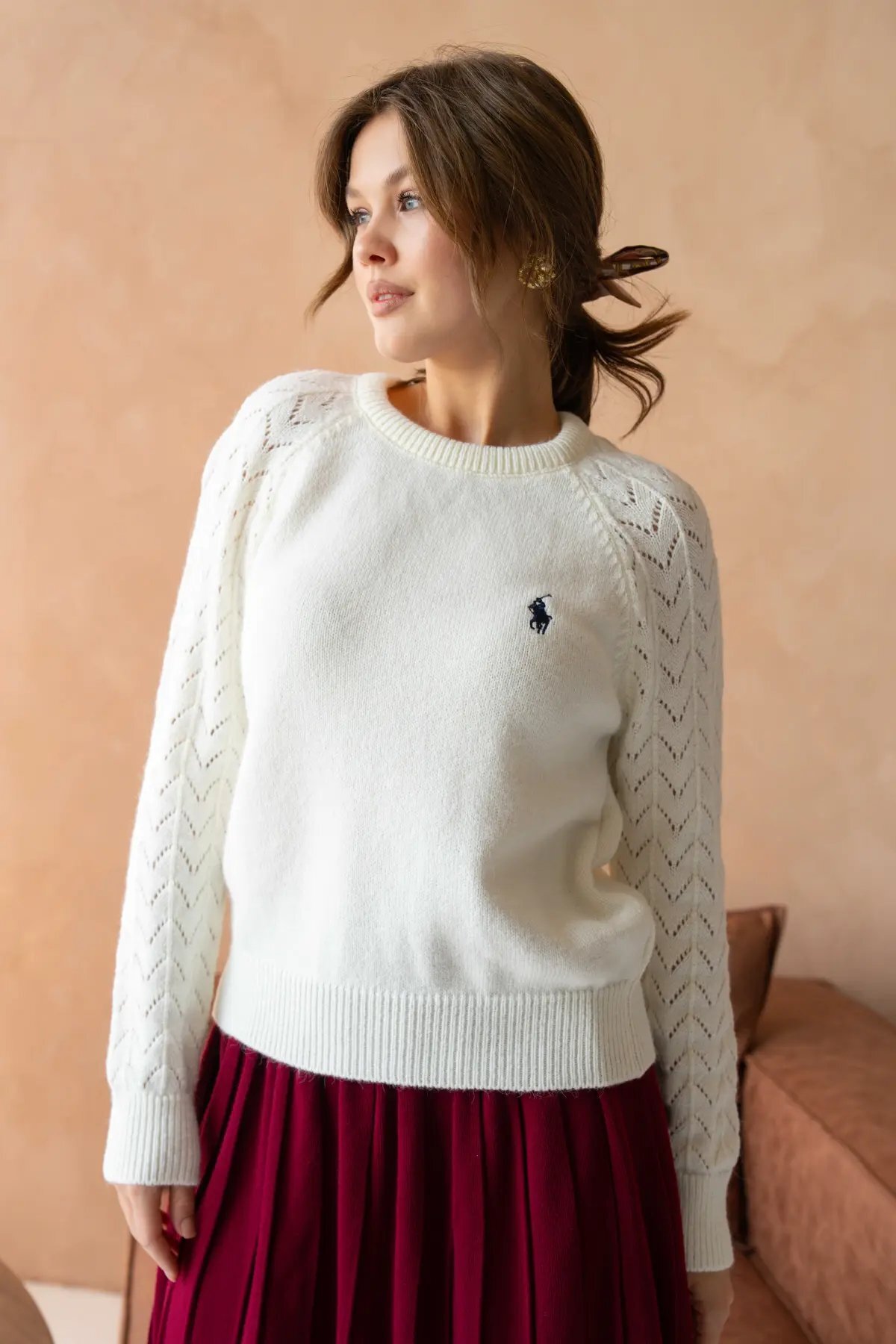 Park Karon Dámský svetr s vroubkovaným výstřihem a měkkou texturou 8430Sw