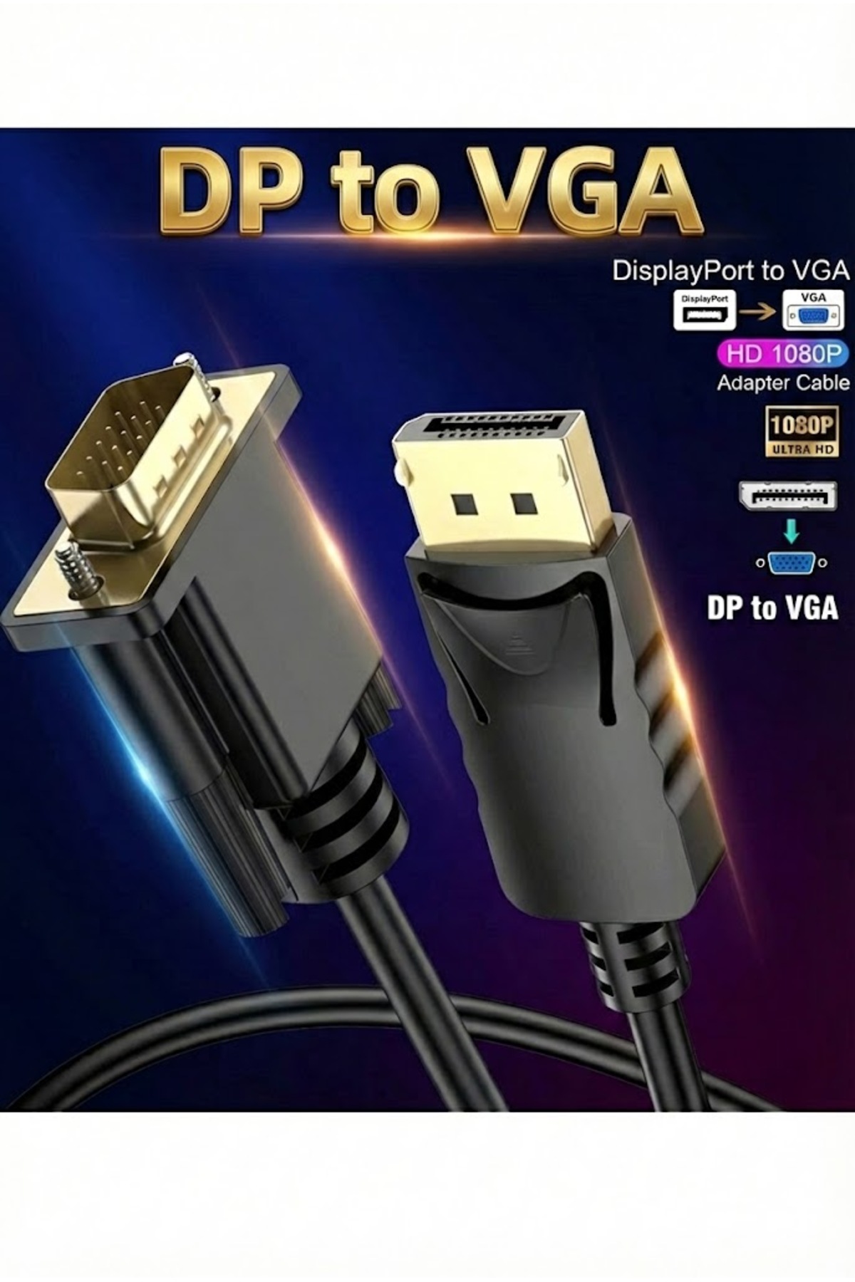 1.8 Metre Displayport Vga Adaptörü Kablo Erkek Dönüştürücü Hd 1080p 1.8mt Displayport Dp Vga Kablosu