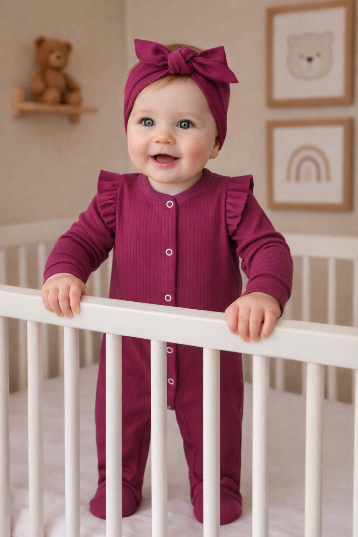 OMY 3-6-9 AY BANDANALI OMZU FIRFIRLI RENKLİ TULUM TAKIM 2'Lİ SET BEBEK&ÇOCUK TAKIM fotoğrafı 3 (önizleme)