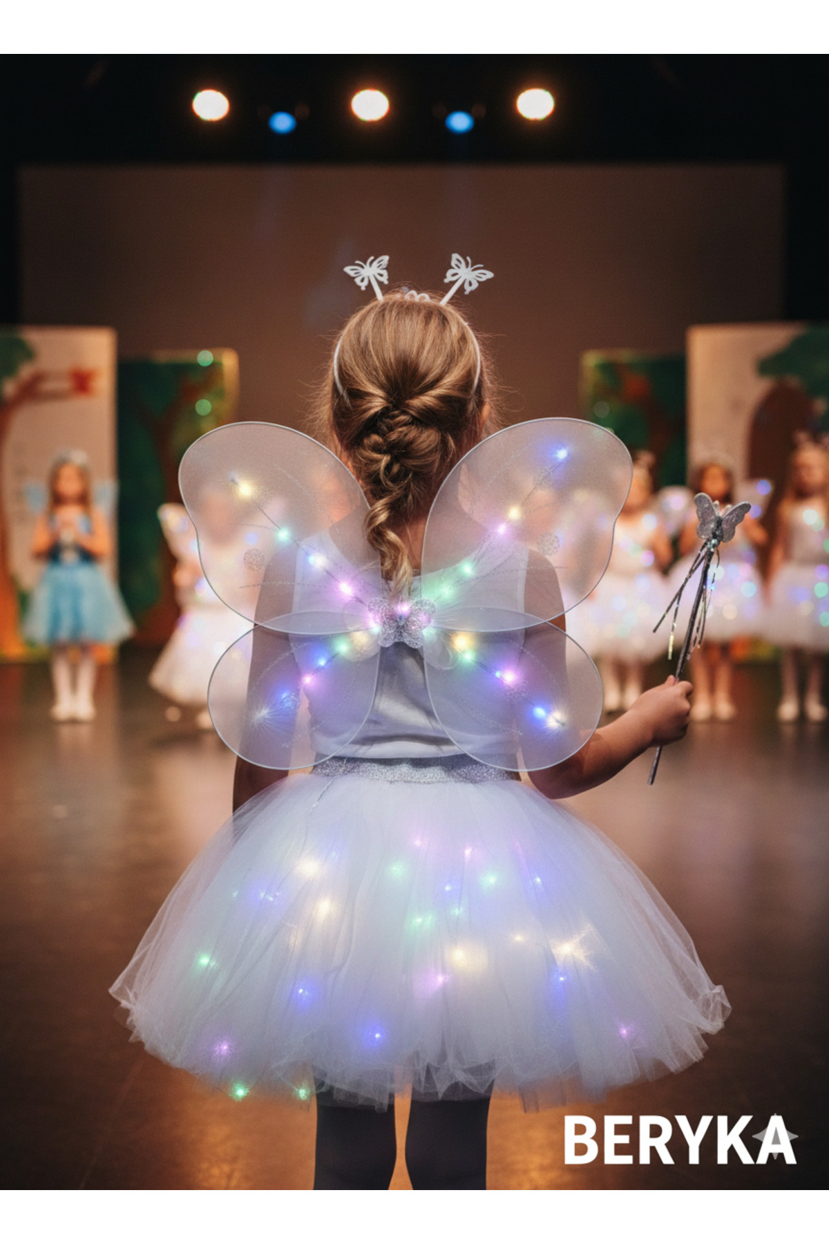 Kids' Butterfly Costume with LED Light - 4pcs White