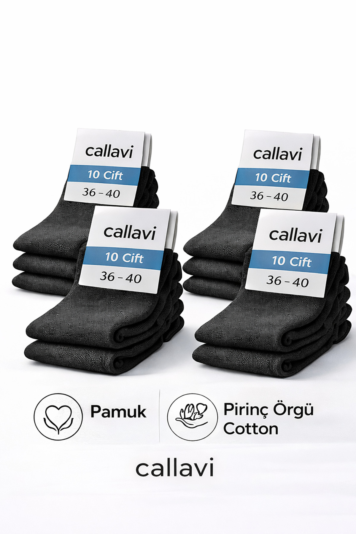 CALLAVI Siyah Patik Penye Pirinç Örgü 10çift görsel 3