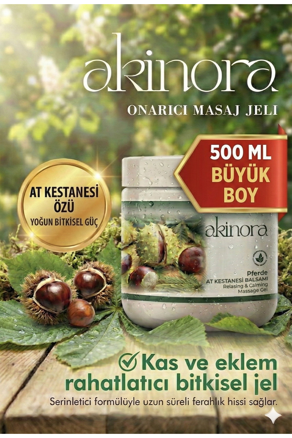 Akinora Çift Etkili Yoğun At Kestanesi Balsamı & Mentollü Rahatlatıcı Masaj Kremi 500 ML