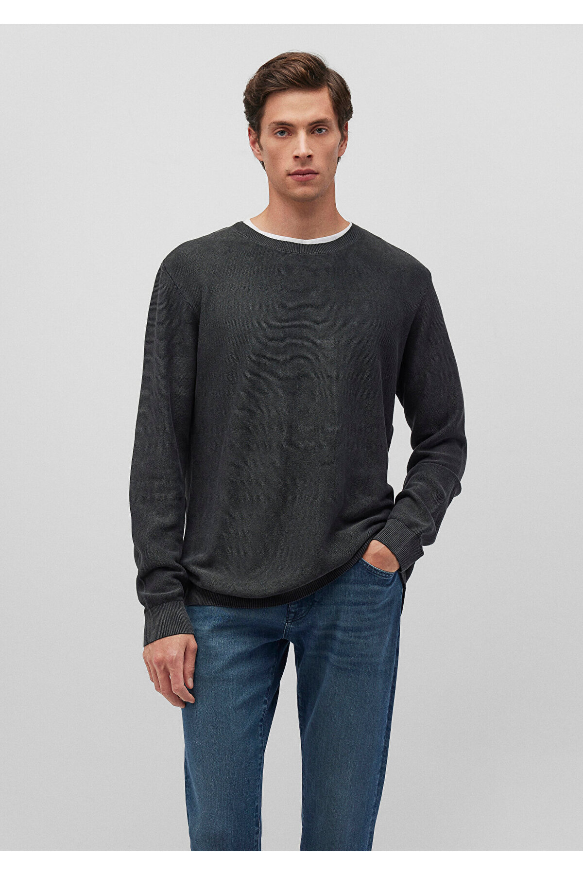 Mavi Bisiklet Yaka Antrasit Basic Kazak Slim Fit / Dar Kesim