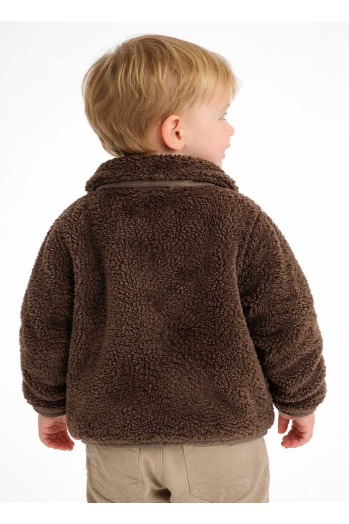 MOW Kids Unisex Kahverengi Çıtçıt Kapamalı Peluş Mont fotoğrafı 2 (önizleme)