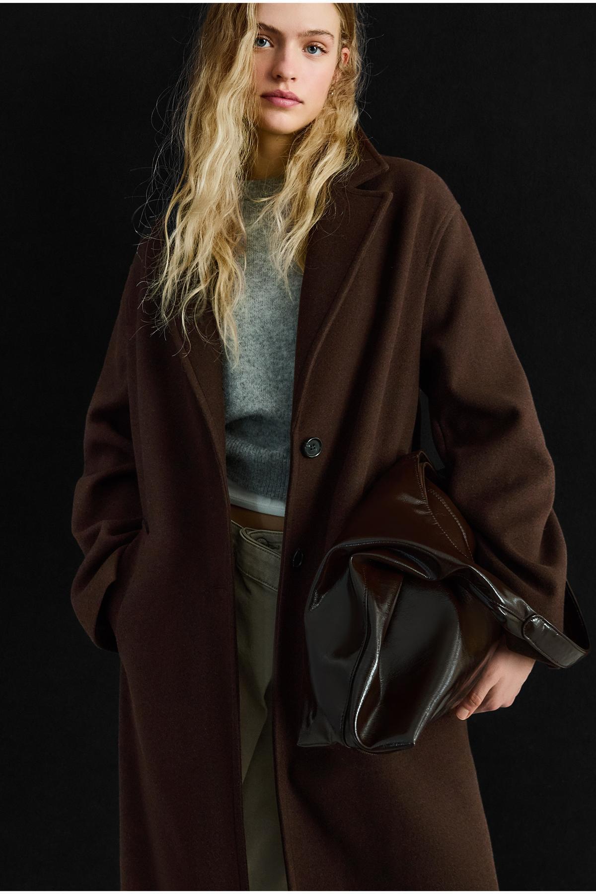 Bershka  Yumuşak dokulu uzun palto - Görsel 7