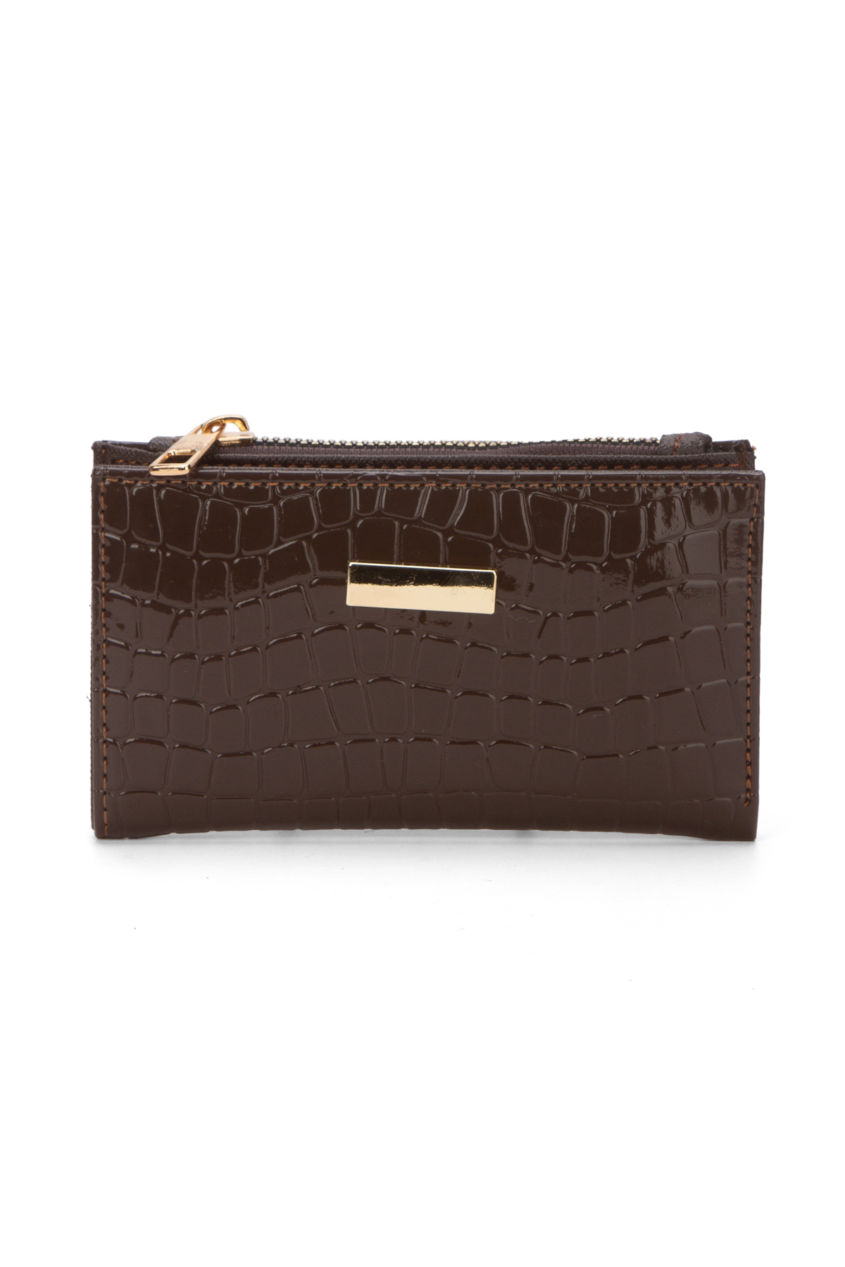 Basic Small Bitter Coffee Wallet with Crocodile Pattern Look for Women