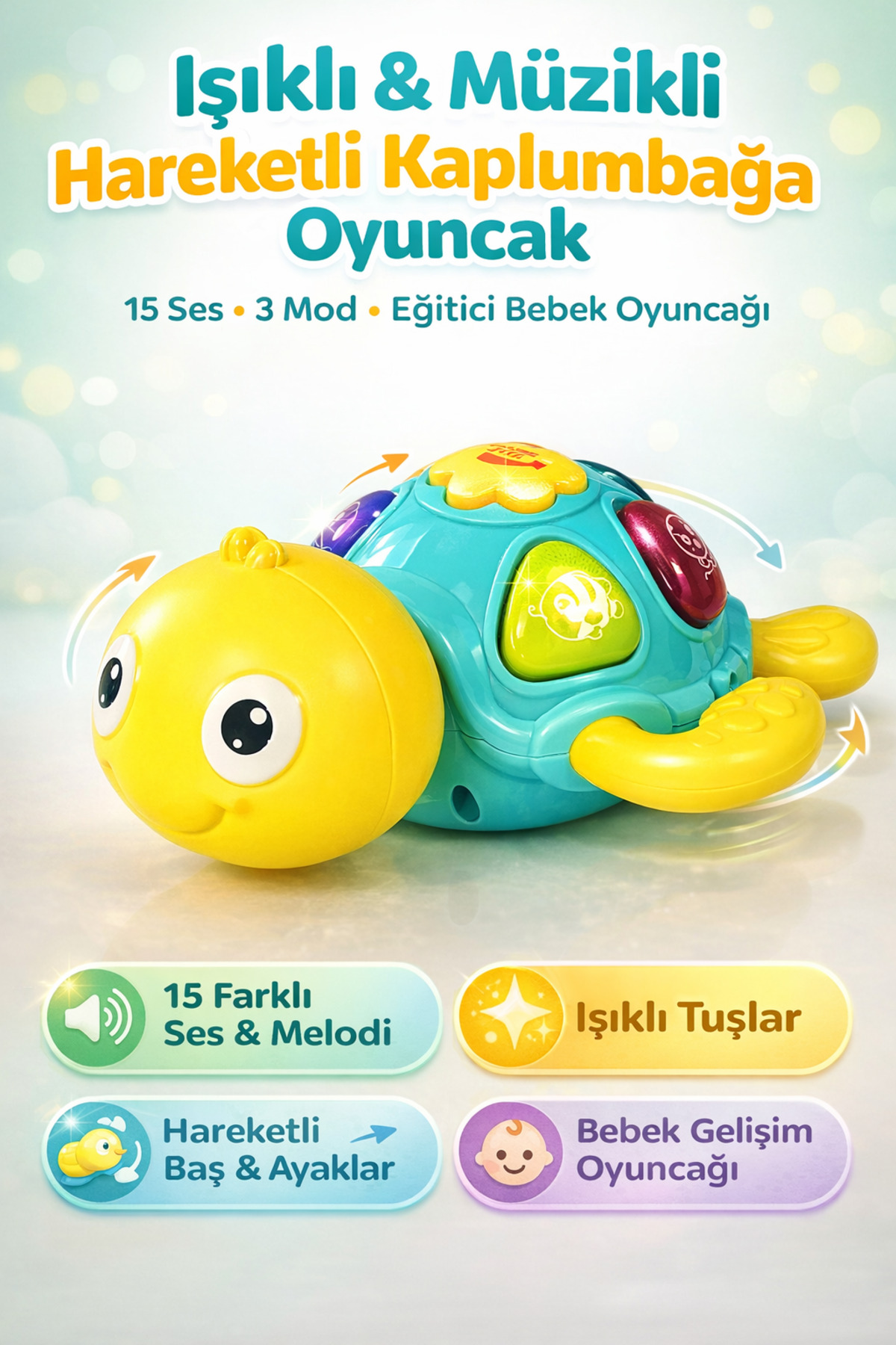 YILDIRIM OYUNCAK Işıklı ve Müzikli Kaplumbağa Piyanosu - Hayvan