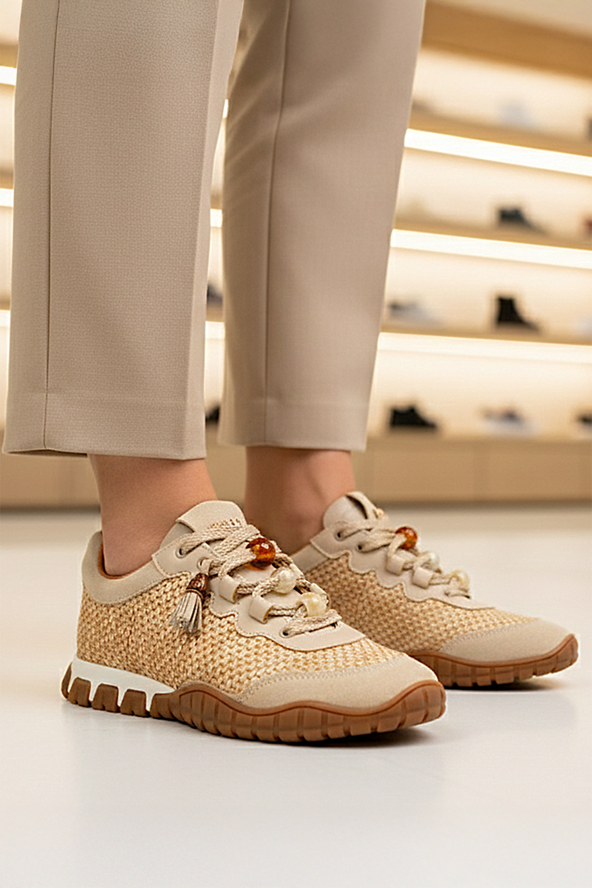 Tokyo - 193-1 Women's Wicker Sneaker Suede Detailed Beaded Calla