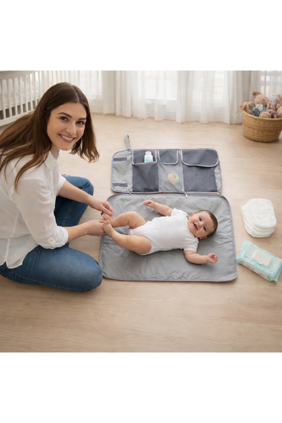 i lin baby Bebek Alt Açma Minderi, Sıvı Geçirmez Alt Açma Matı, Bebek Organizeri Bir Arada fotoğrafı 3 (önizleme)