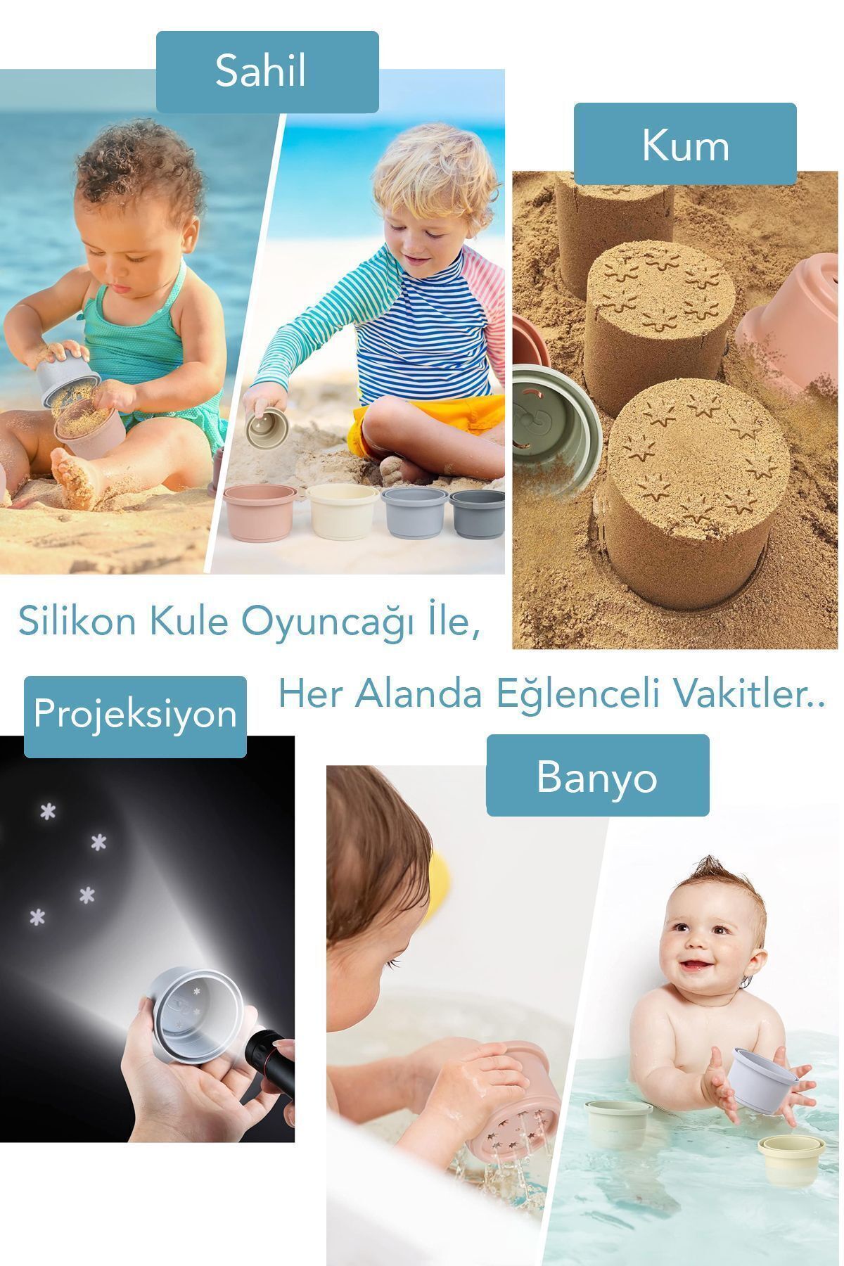 Meleni Baby 7 Parça Silikon Kule Oyuncak - Bebek Duyusal Eğitici Oyun Kulesi Aktivite Oyuncağı Renkli fotoğrafı 3 (önizleme)