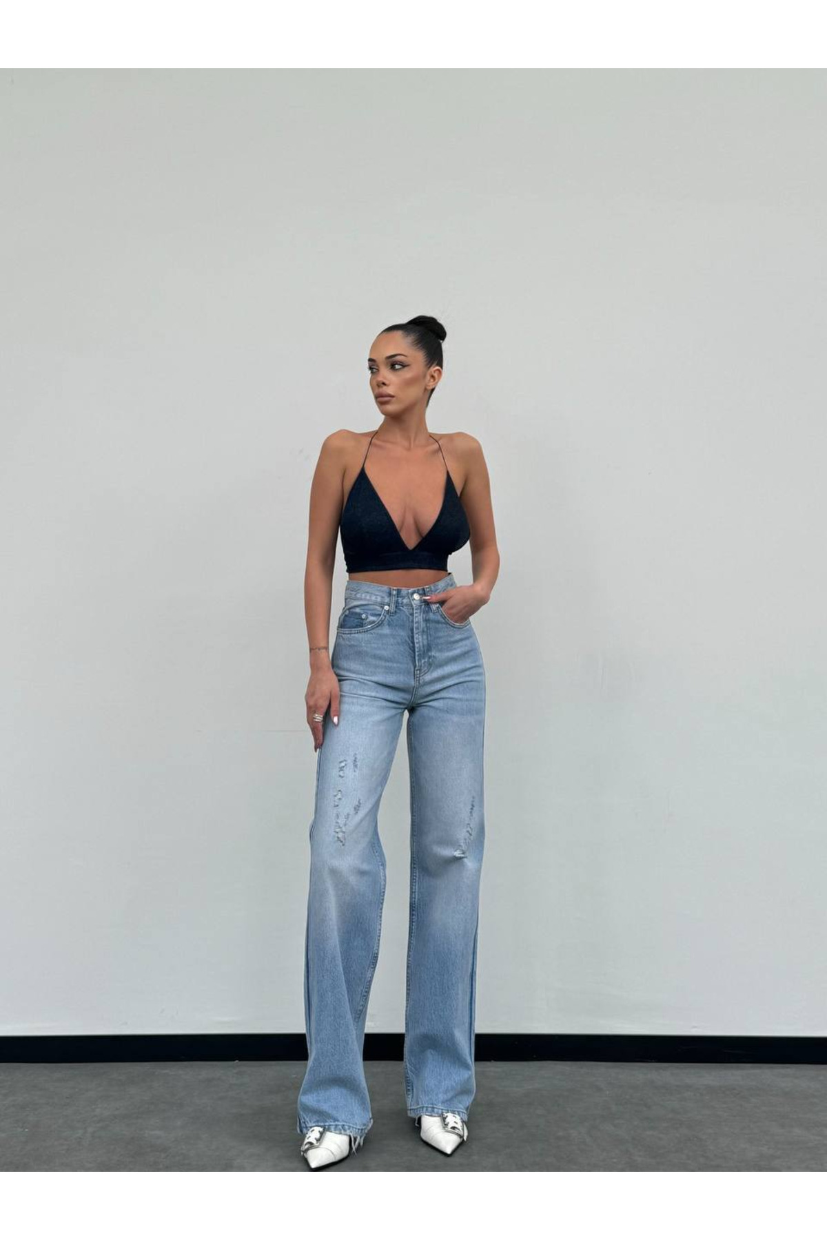 HerTon  Açık Mavi Yüksek Bel Düz Paça Jean - Görsel 5