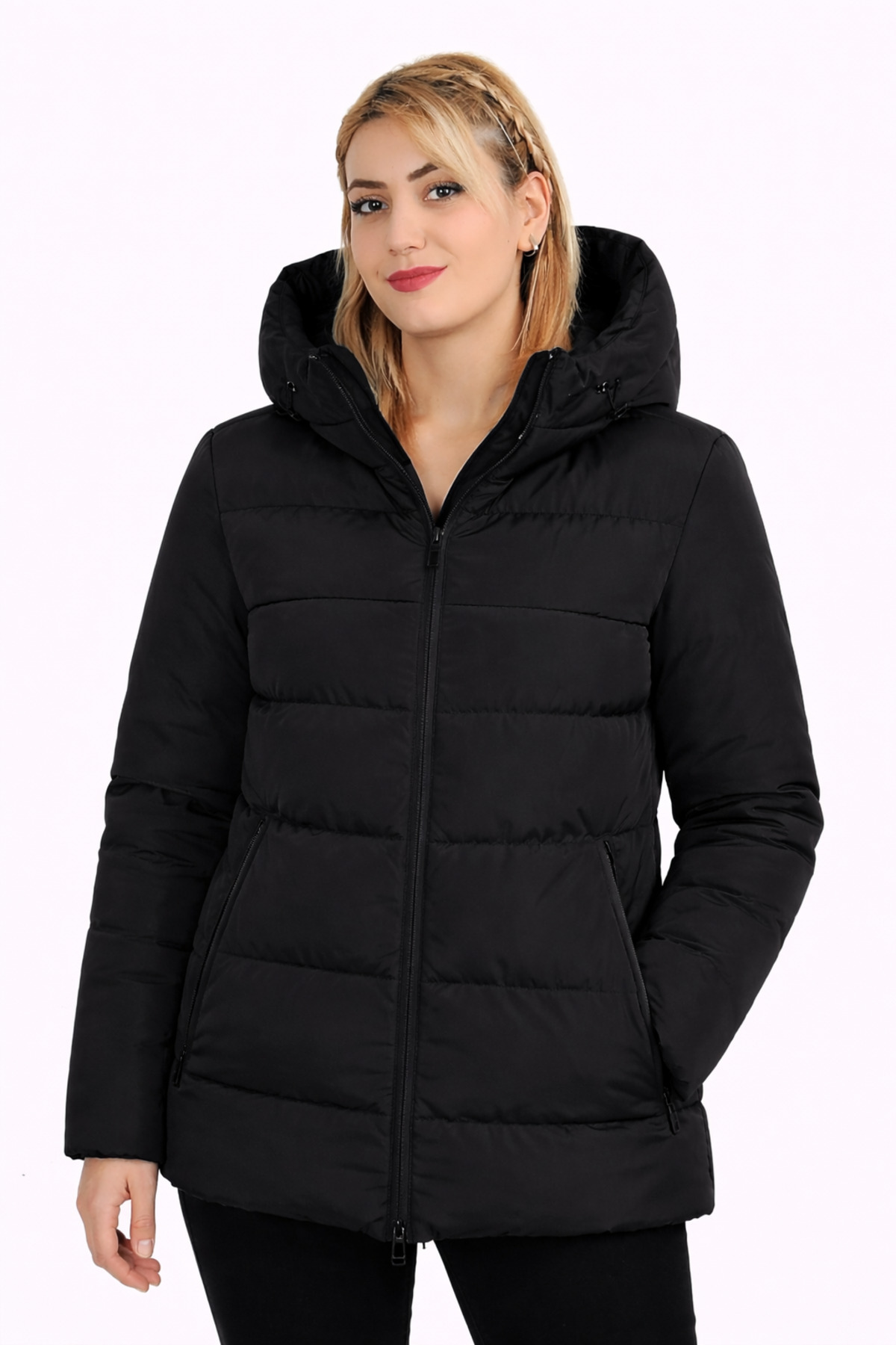 Montland  Kadın Siyah Kapüşonlu Astarlı Su Geçirmez Rüzgara Dayanıklı Şişme Mont & Kaban & Parka