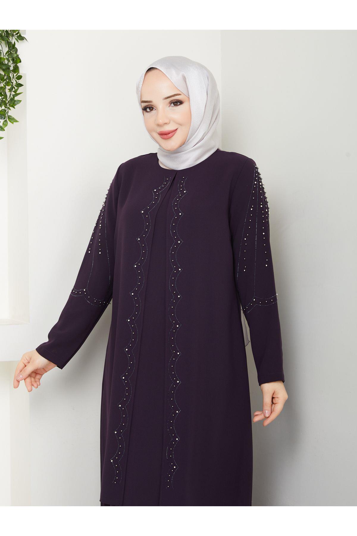 Plus Size Mother Dress with Fan Gemstone