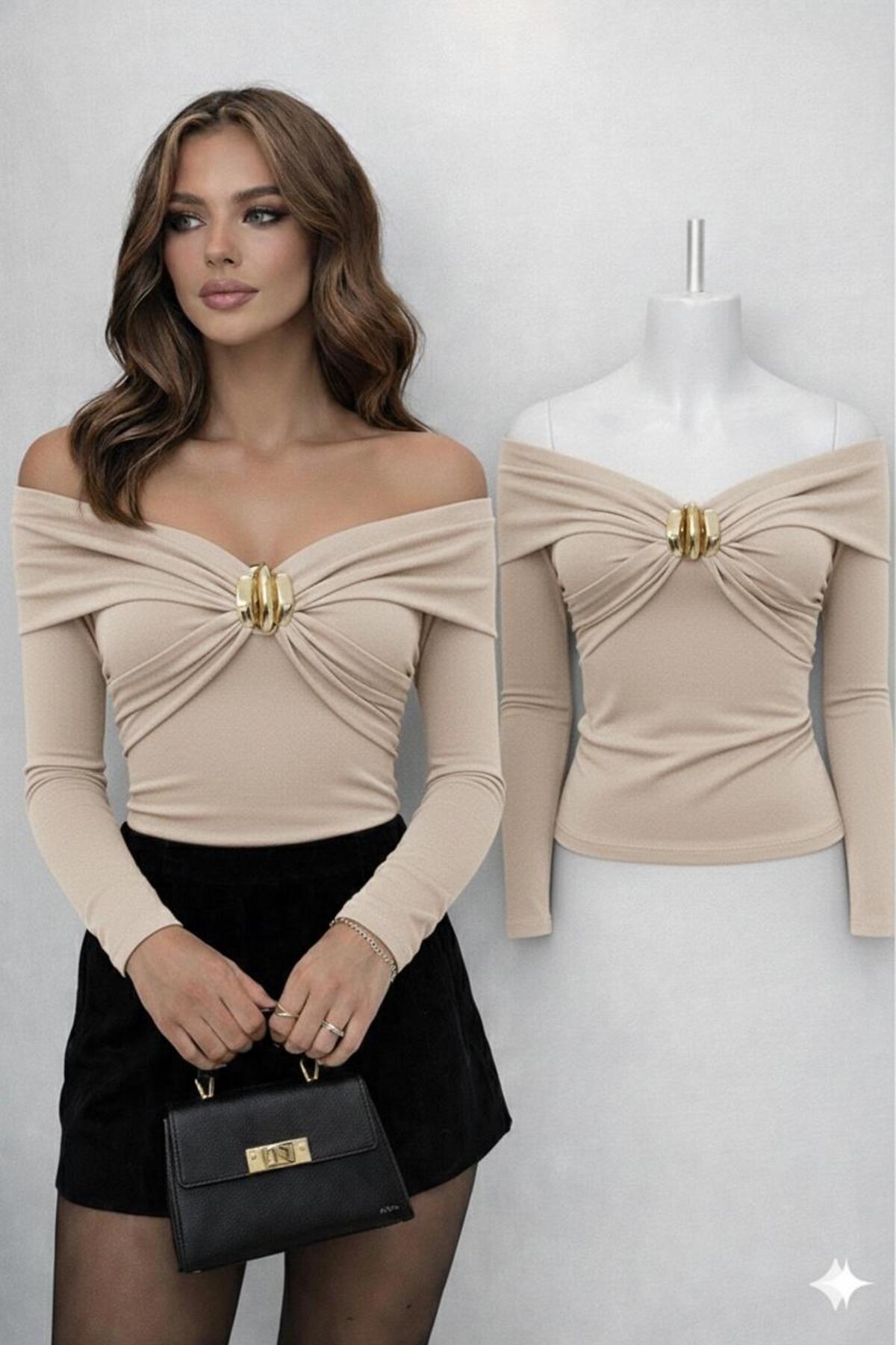 peri tower НОВИЙ ТОВАР Жіноча блуза з довгими рукавами, коміром-човником і зо...