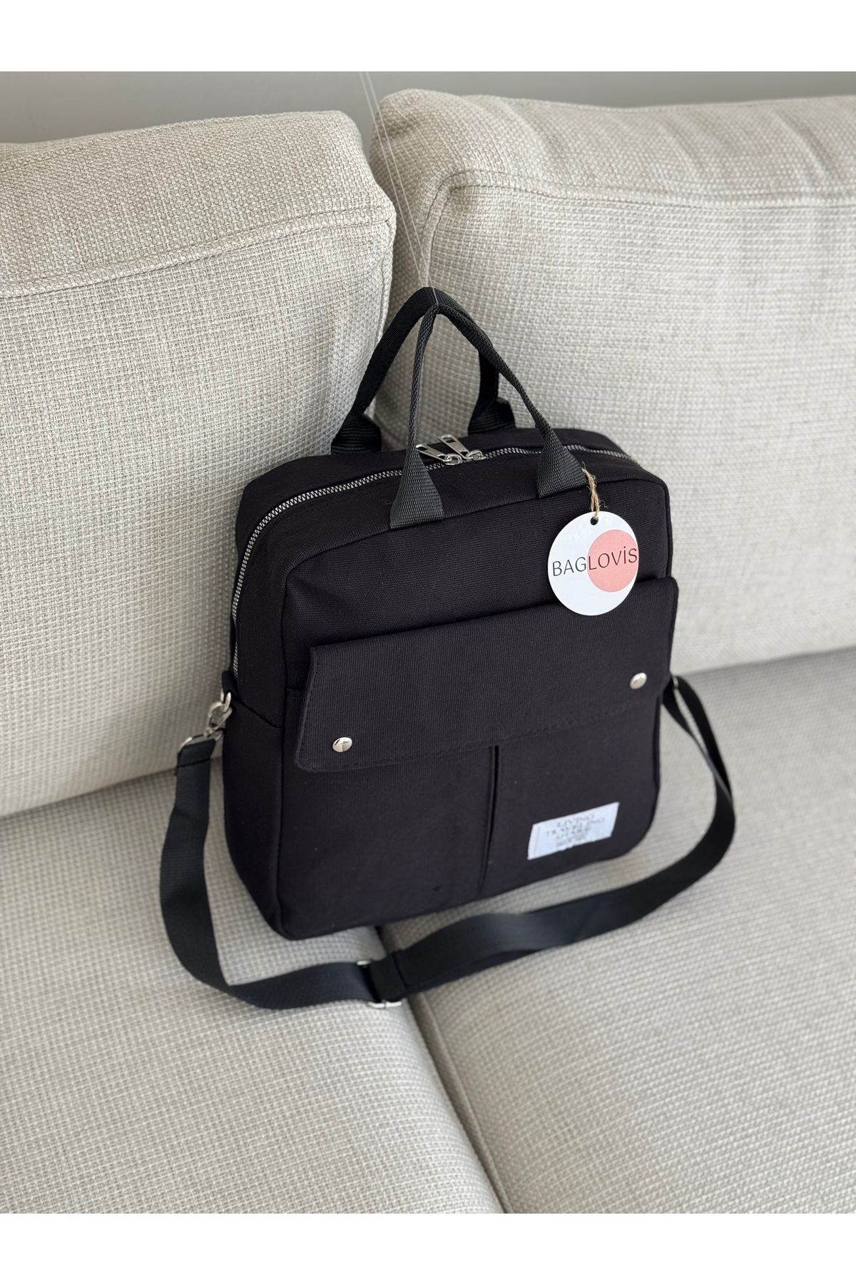 MULTI-POCKET CANVAS MEDIUM BLACK BACKPACK EN25 BOY30