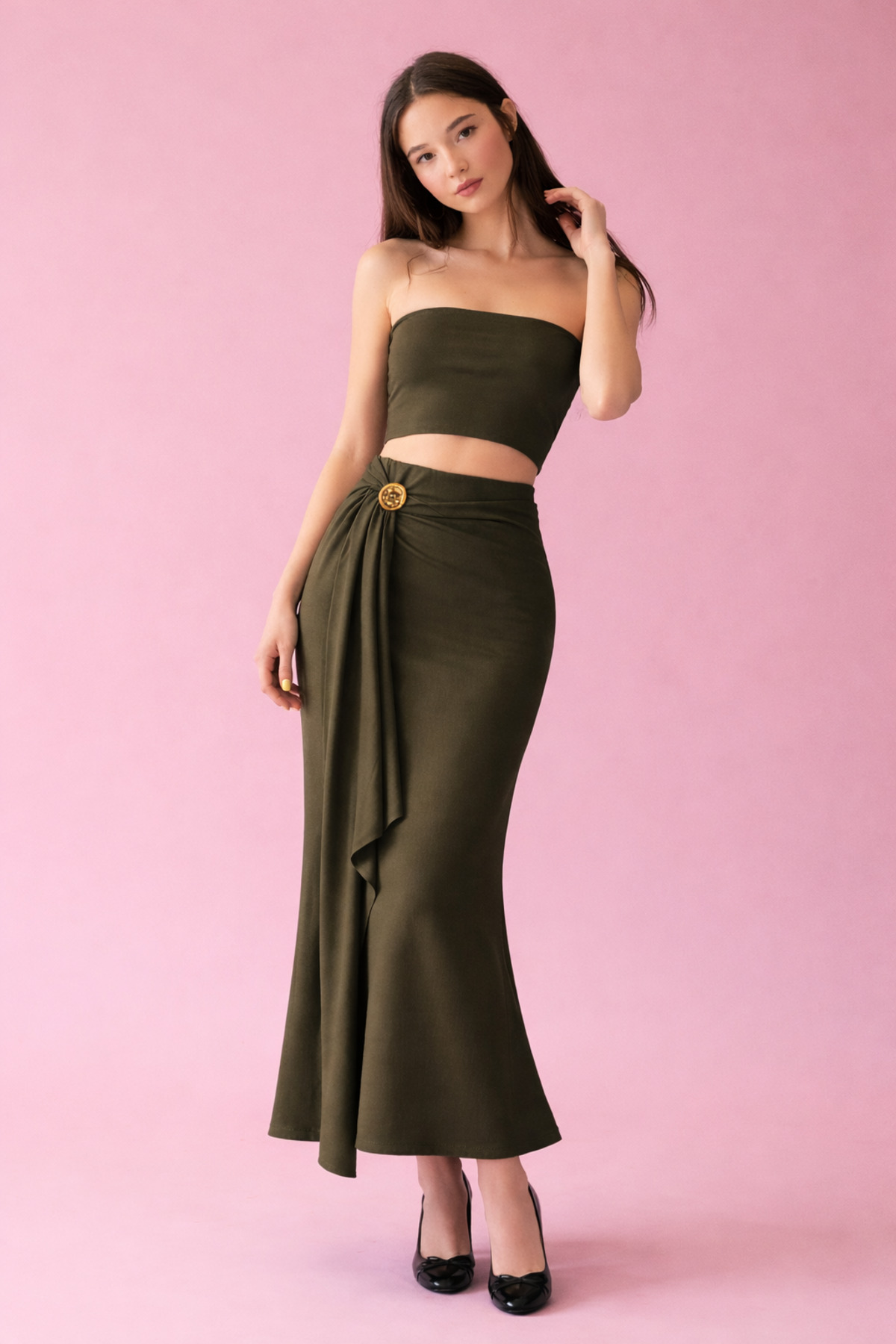 HAKKE  Vücuda Oturan Aksesuar Detaylı Örme Uzun ETEK - Görsel 2