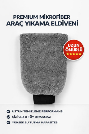 DAT35 Gri Mikrofiber Oto Yıkama Eldiveni Kaporta Araba Detay Temizlik Arac Ba...