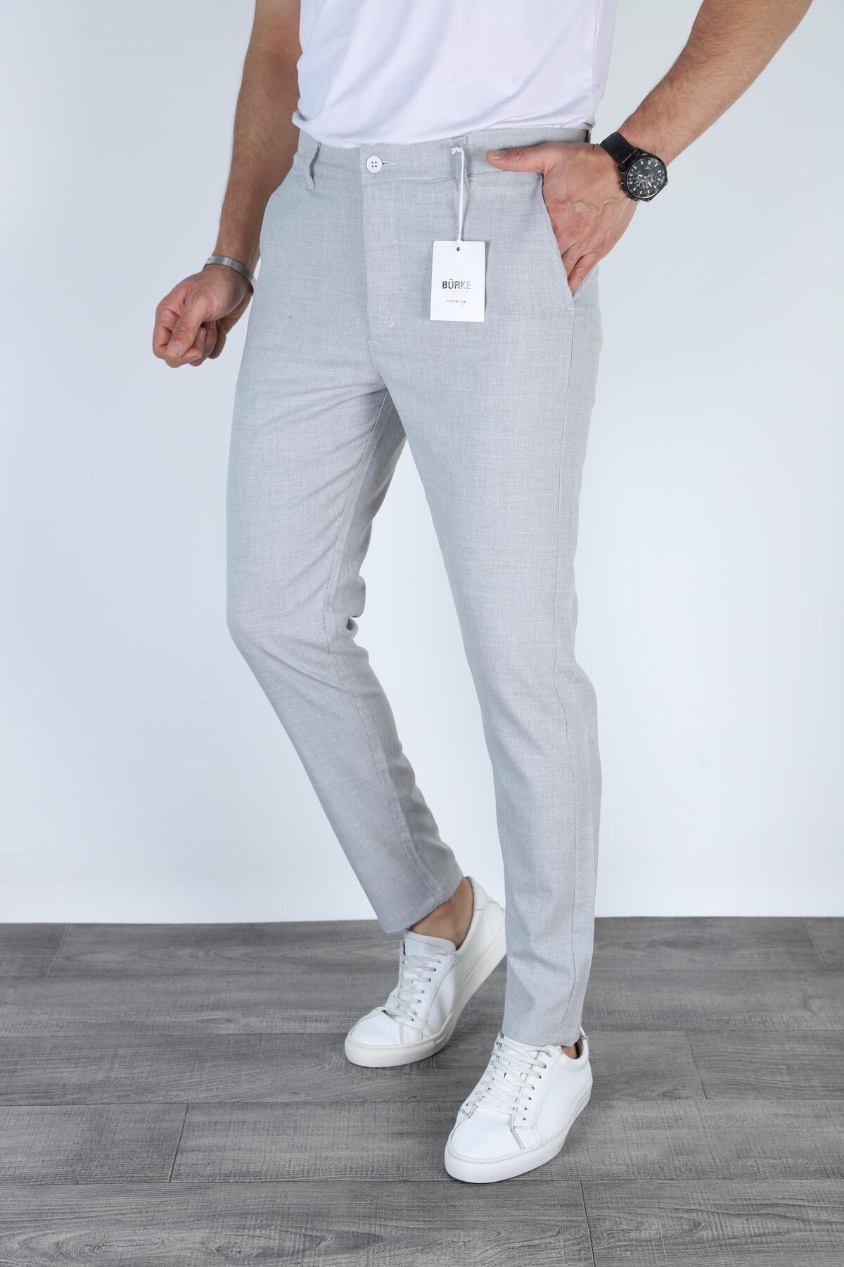 Bürke Erkek Gri Renk italyan Kesim Slim Fit Kaliteli Kumaş Pantolon