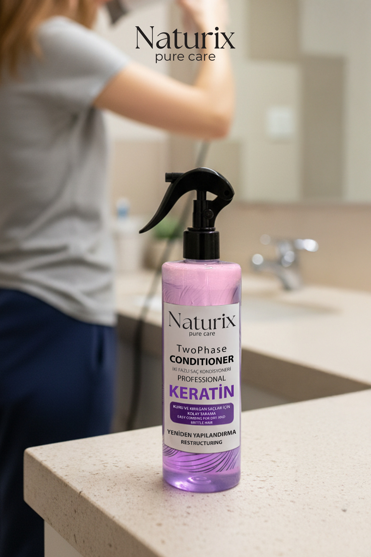 Keratin Iki Fazlı Saç Bakım Ve Fön Suyu 400ml - Yeniden Yapılandırma Ve Koruma — 8697447298132 — تصویر 6 از 8