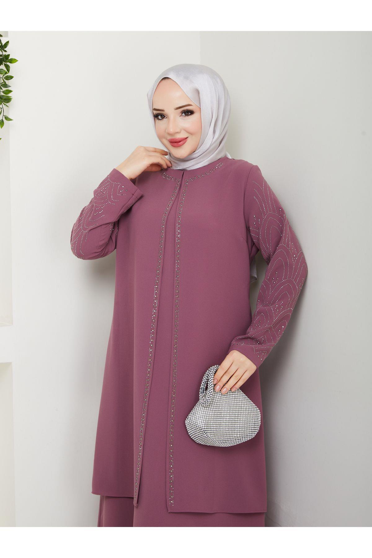 Plus Size Mother Dress with Gemstone Sleeves