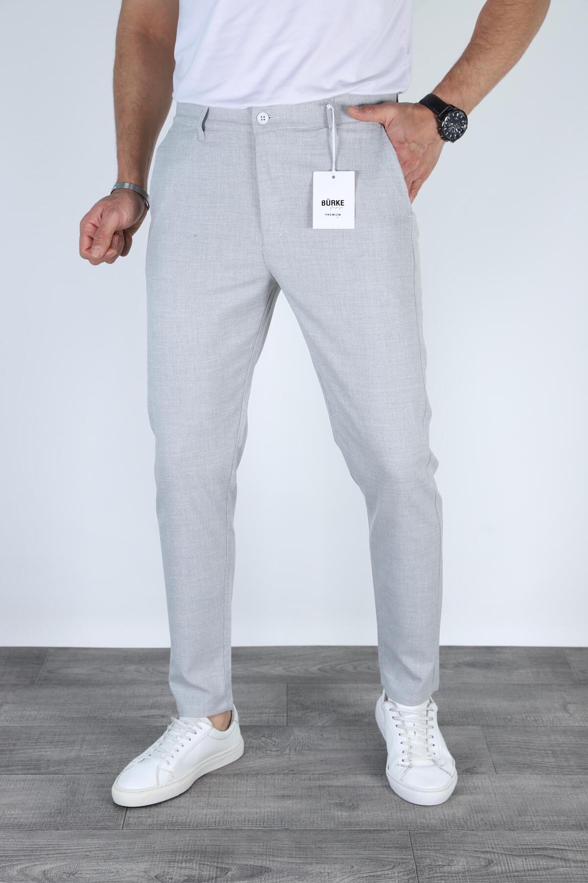 Bürke Erkek Gri Renk italyan Kesim Slim Fit Kaliteli Kumaş Pantolon görsel 6