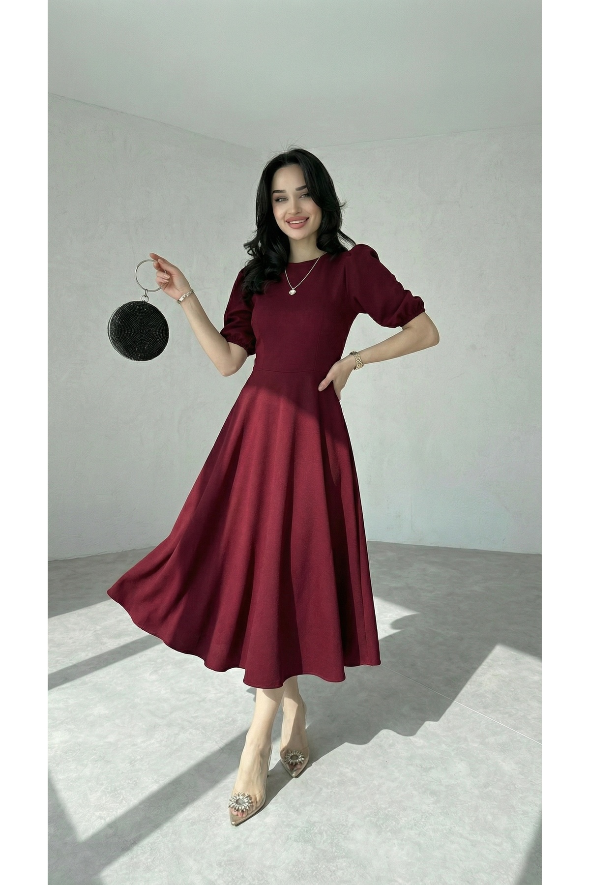 Afiş Butik  Karpuz Kollu Midi Boy Elbise - Görsel 2