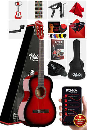 Midex Cg-270rd Kırmızı Renk Klasik Gitar 4/4 Yetişkin Boy Sap Ayarlı Full Set