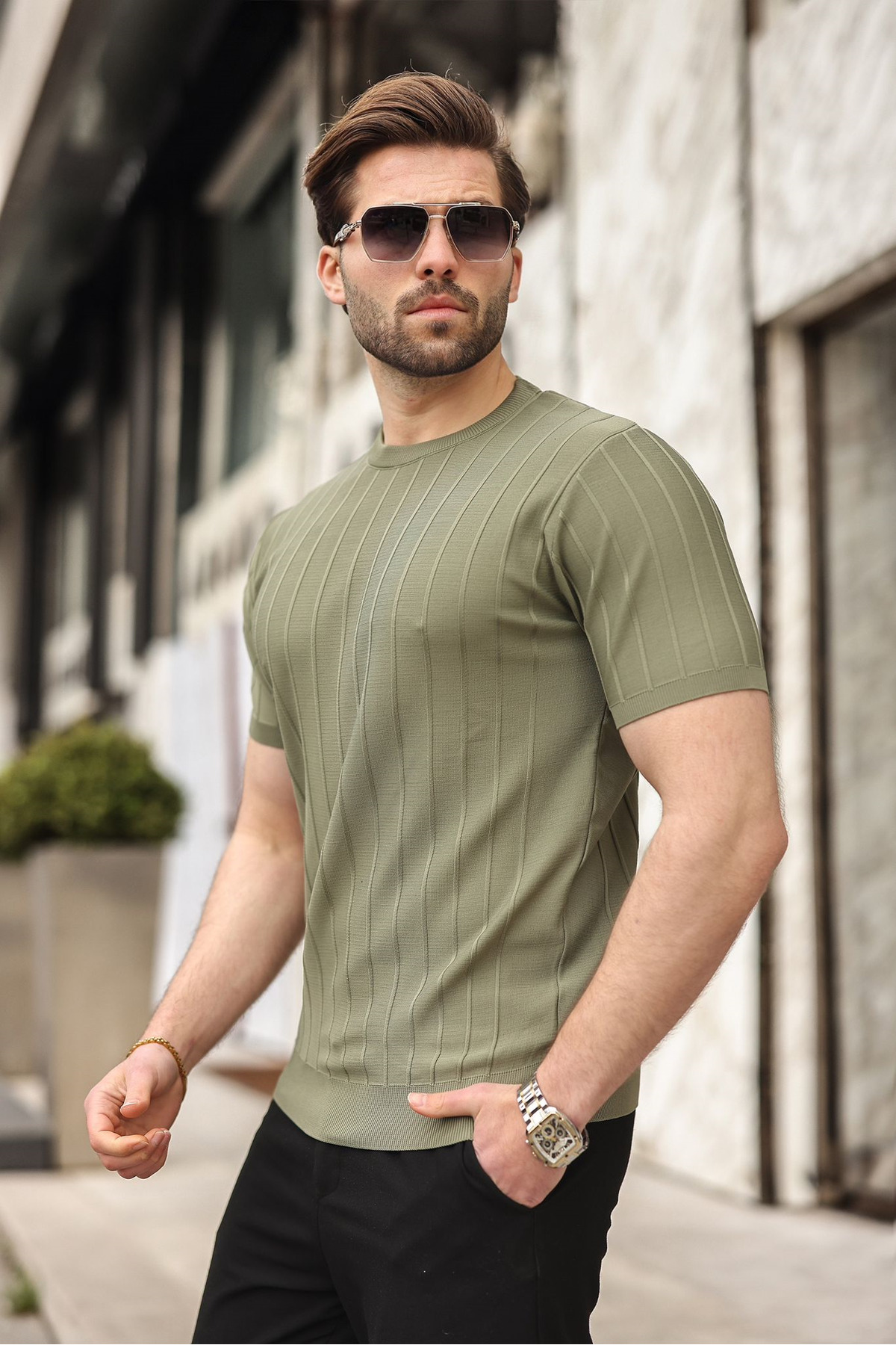 Men's Khaki Knitwear T-Shirt 5684
