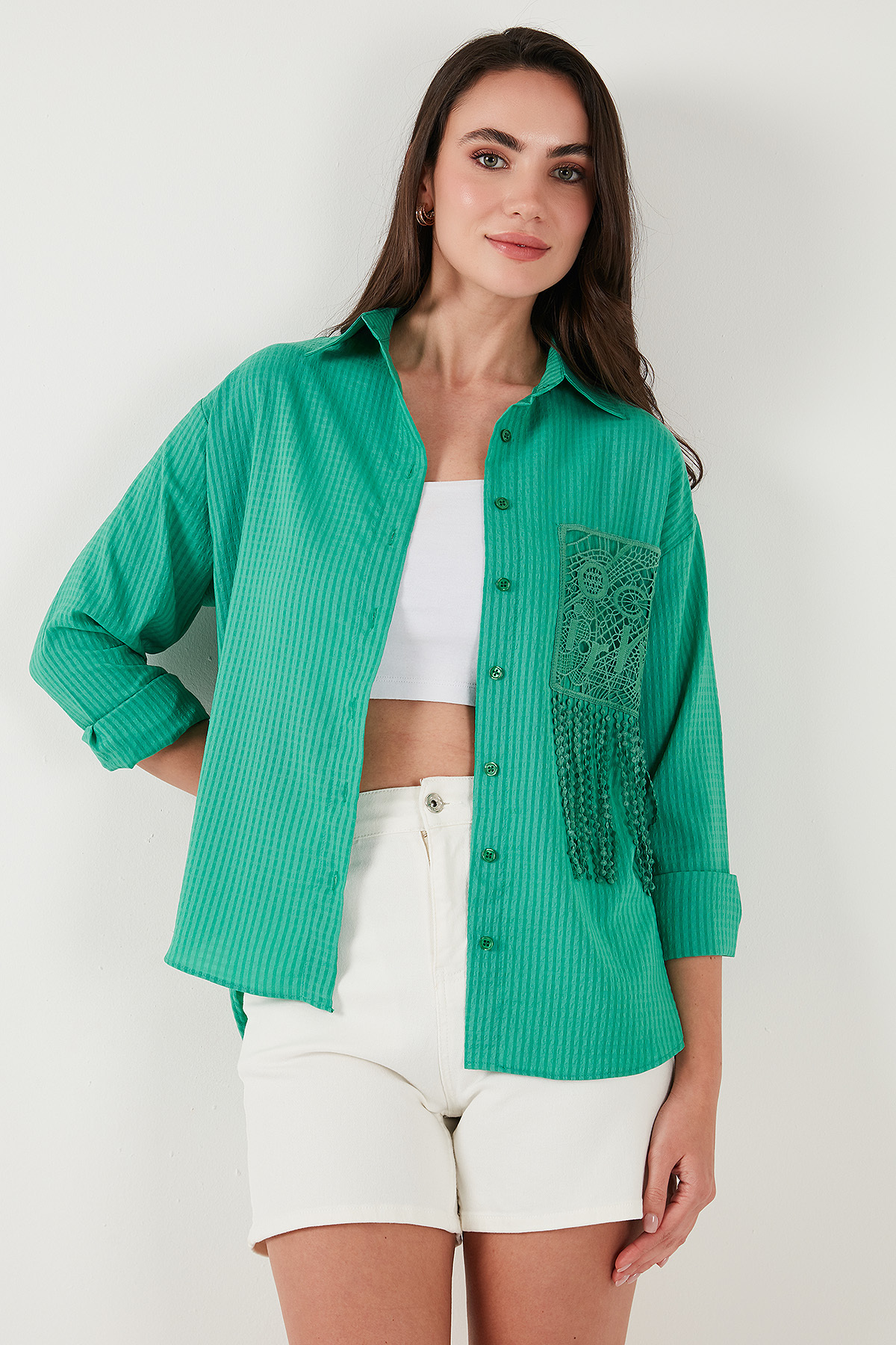 Lela  Regular Fit Güpürlü Cep Detaylı Uzun Kollu Gömlek GÖMLEK 6773215 - Görsel 5