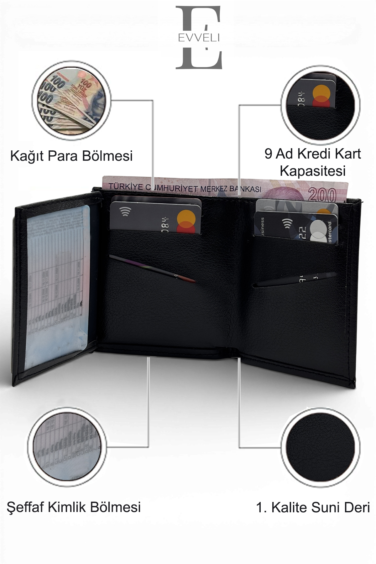 EVVELİ  Erkek Cüzdan Anahtarlık & Bileklik Seti | Siyah | Deri Hediyelik - Görsel 3
