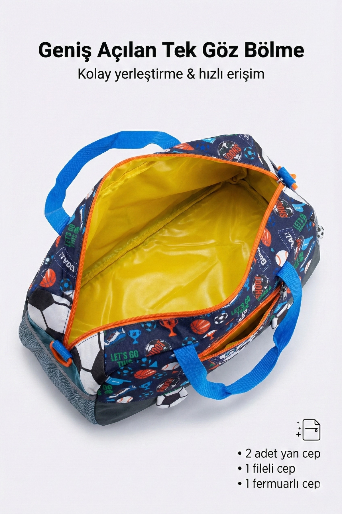 Genel Markalar  Goal Desenli Çocuk Spor ve Seyahat Çantası 25L – Su Geçirmez, Omuz & El Taşıma - Görsel 7