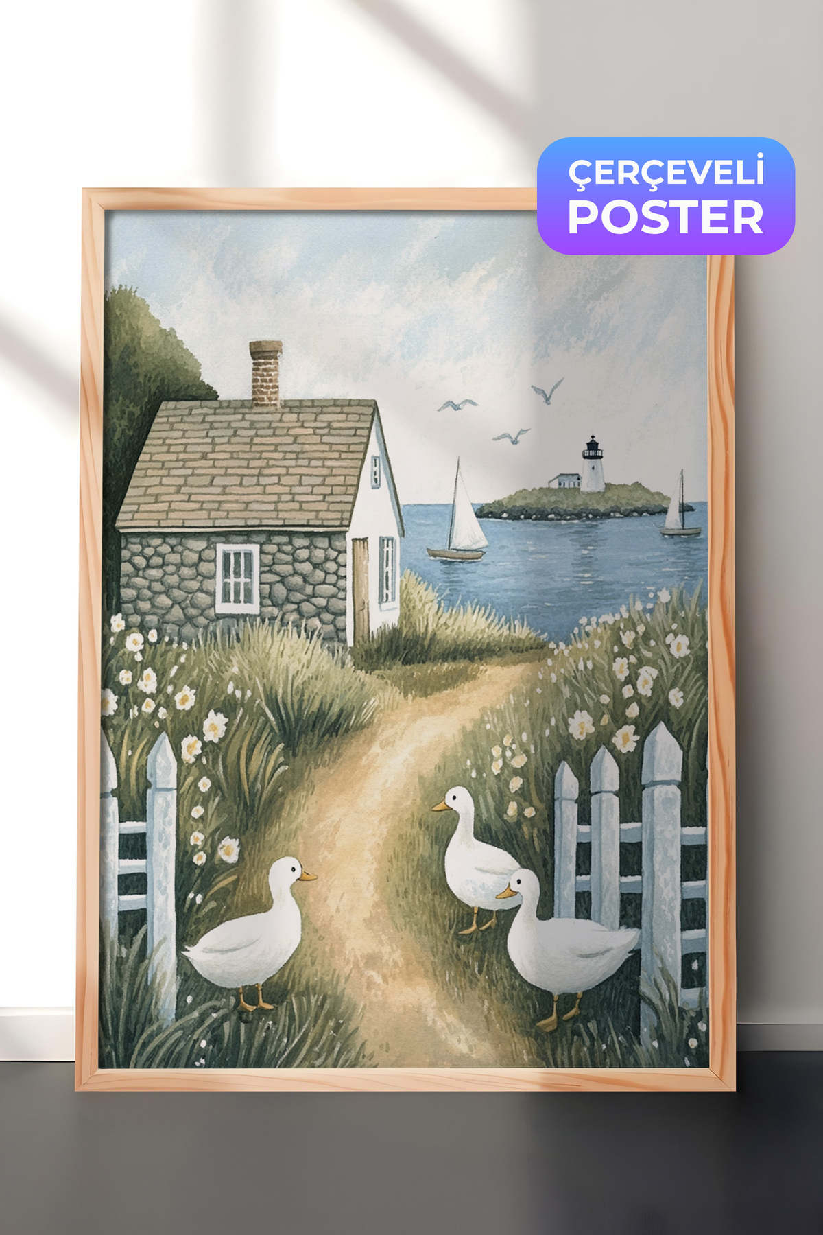 Wooden Frame Painting, Rural Village House Illustration, Living Room Decor Poster No: 111430