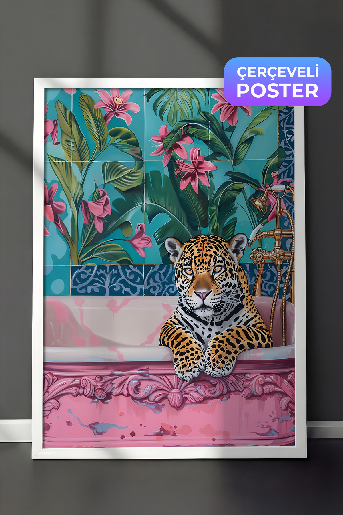 White Framed Painting, Leopard, Floral Wallpaper, Digital Art Poster No: 106548