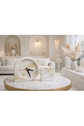 SalepHome Saat & Mum Takımı | Büyük Boy Beyaz Obje Seti | Salon ve Ofis Dekor...