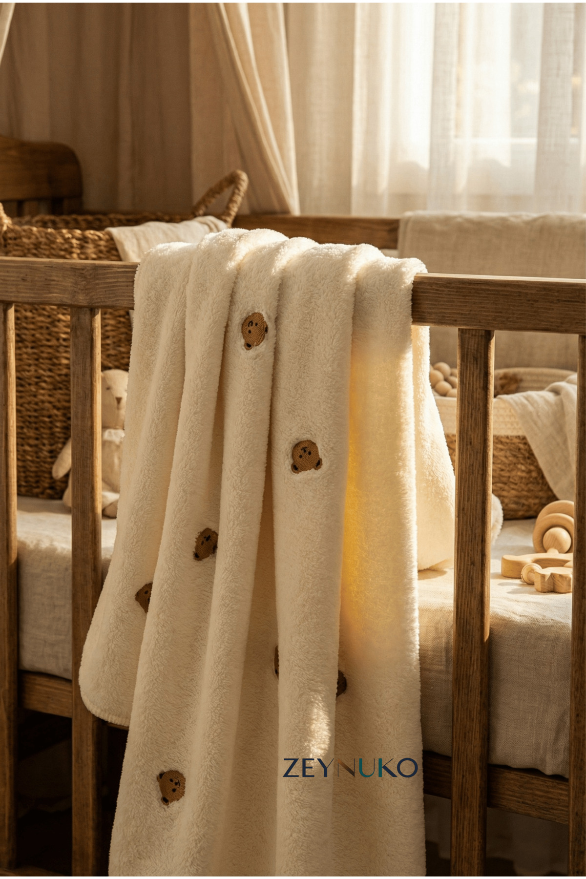 ZEYNUKO AYICIK NAKIŞLI WELSOFT 90*100 CM BEBEK BATTANİYESİ fotoğrafı 2 (önizleme)