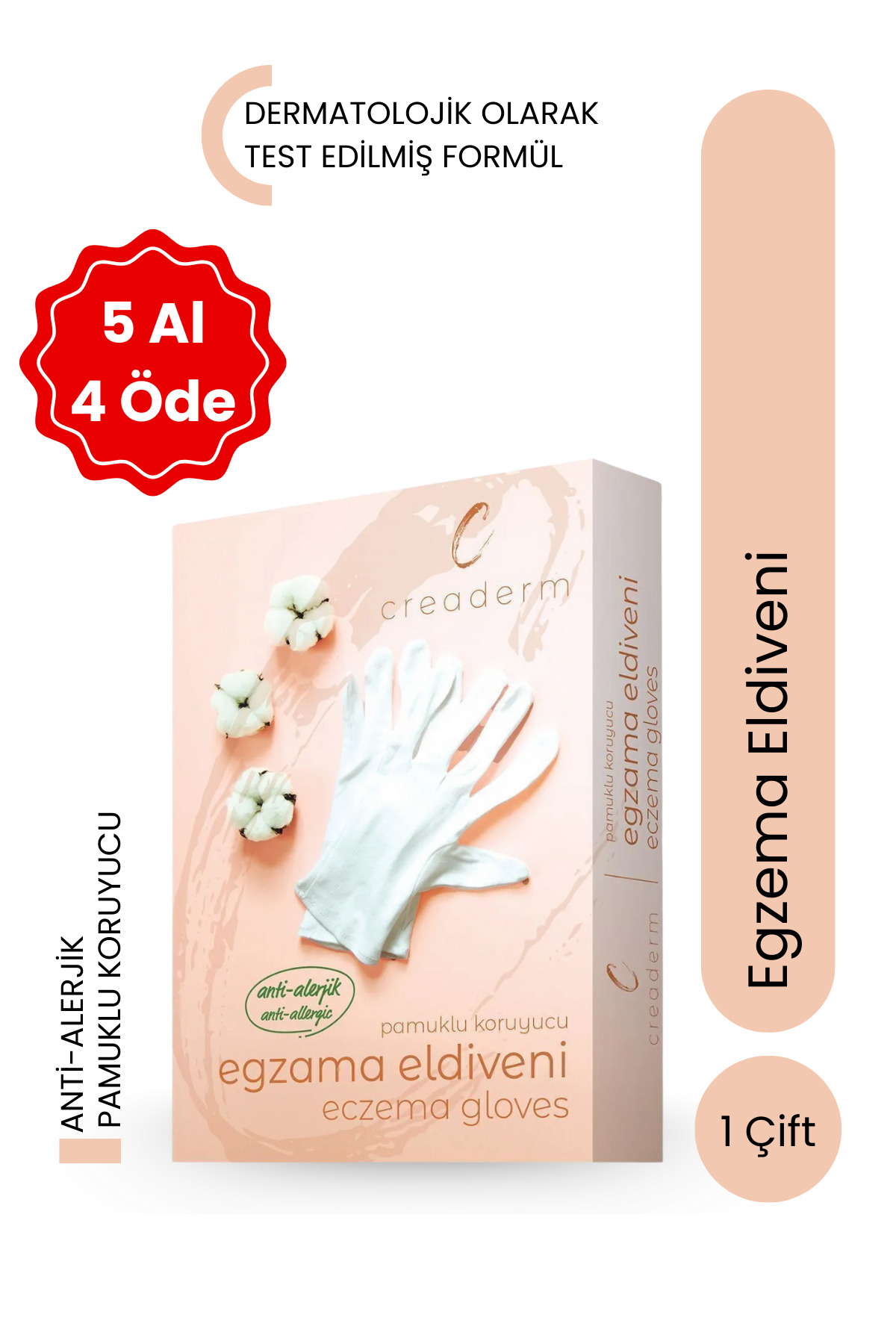 CREADERM  Pamuklu Koruyucu Egzama Eldiveni-%100 Pamuklu- Egzema Eldiveni