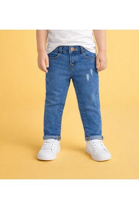 minny max Çocuk Jean Denim Pantolon Yıpratma Detaylı Beli Ayarlanabilir Lastikli