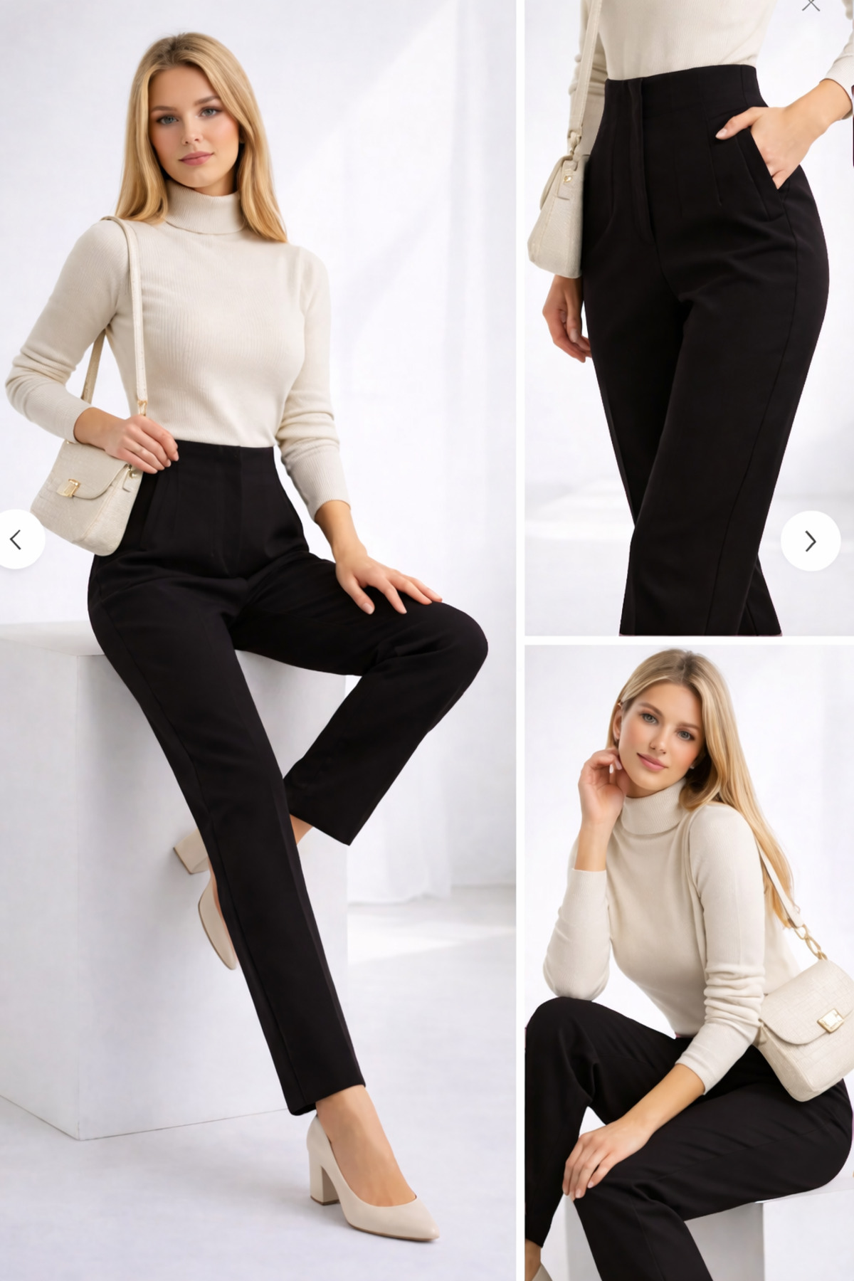 WE AND ME  Fermurarlı Yüksek Bel Dar Paça Esnek Carrot Fit Kumaş Pantolon - Görsel 4