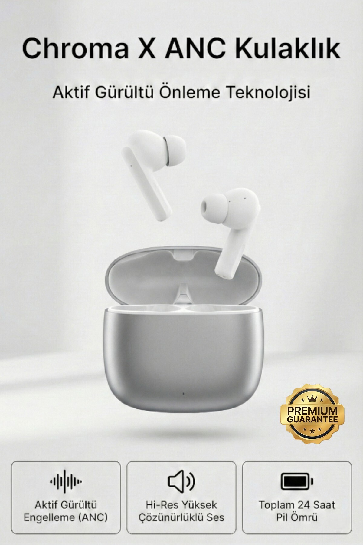 4 Berry Chroma X Kablosuz Bluetooth Kulaklık – Yüksek, Akıllı Tasarım Gri