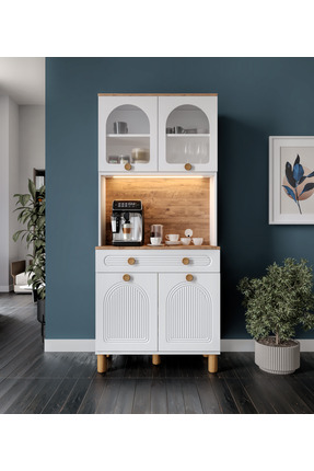 GuneyStore Rosa Kahve Köşesi - 93 cm MDF Mutfak Dolabı - LED Aydınlatmalı - Ü...