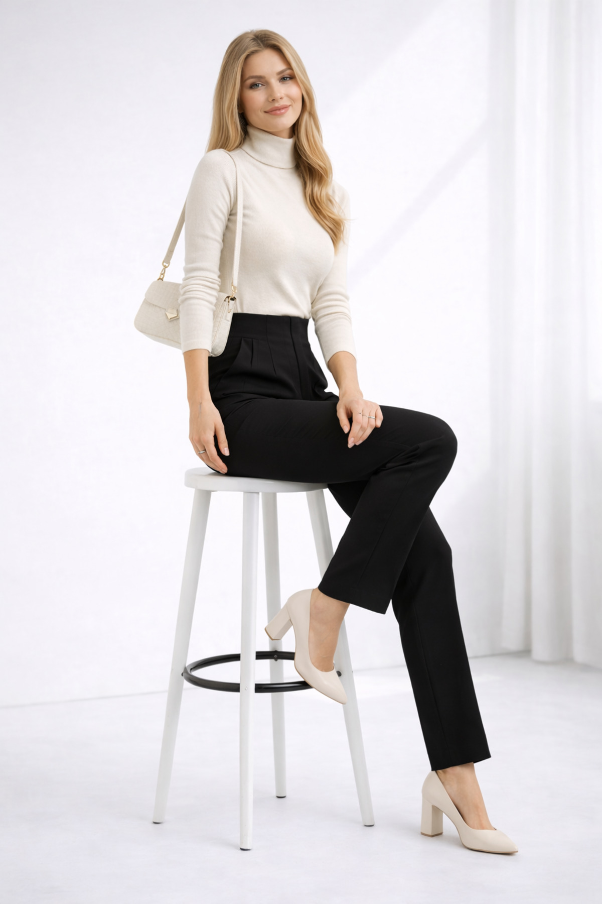 WE AND ME  Fermurarlı Yüksek Bel Dar Paça Esnek Carrot Fit Kumaş Pantolon - Görsel 3