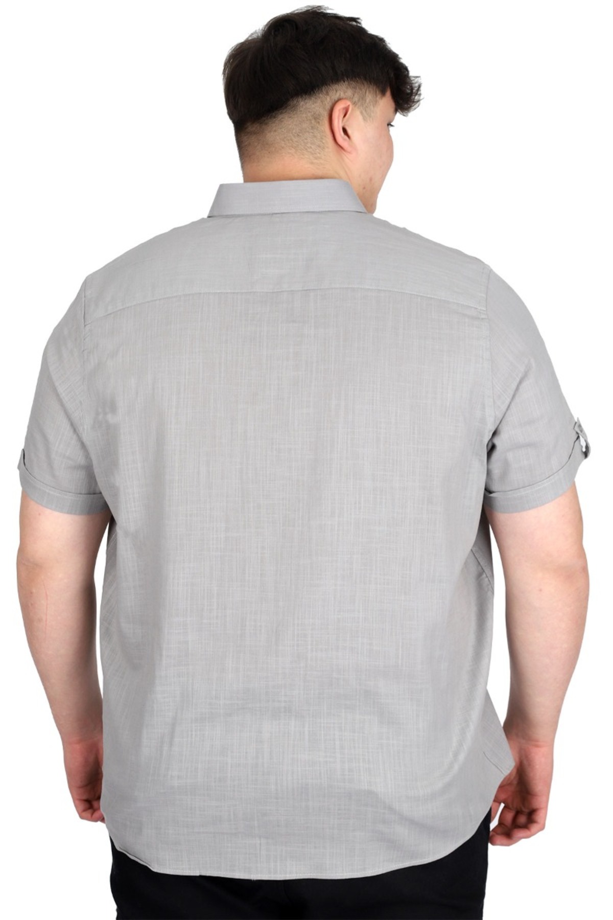 ModeXL Mode XL Büyük Beden Keten Likralı Gömlek Cepli 20389 görsel 6