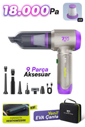 7GO 7GAB-02 Kablosuz Araç İçi Süpürge | 18.000PA Güçlü Emiş | Fırçasız Motor ...