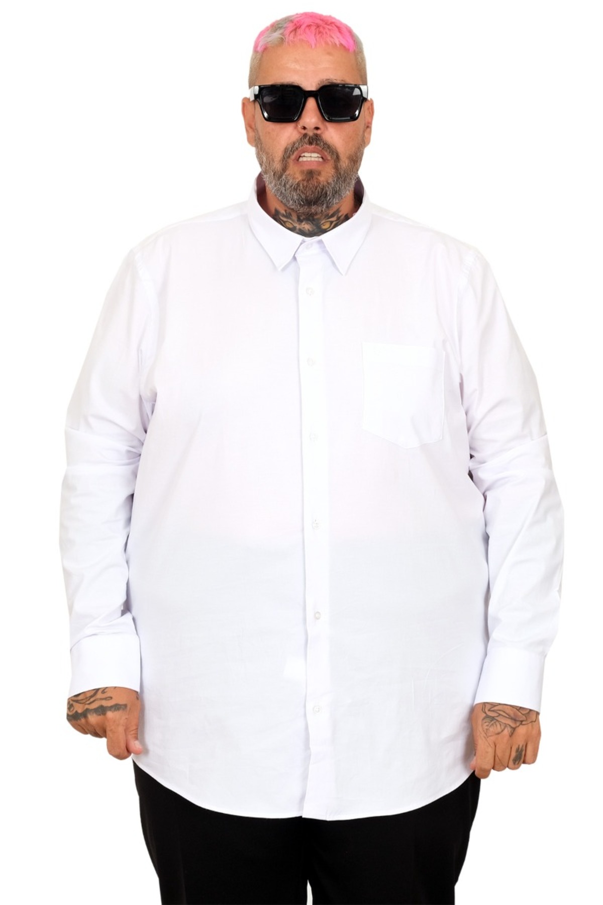 ModeXL Mode XL Büyük Beden Erkek Klasik Cepli Gömlek Likralı 20350 Beyaz görsel 4