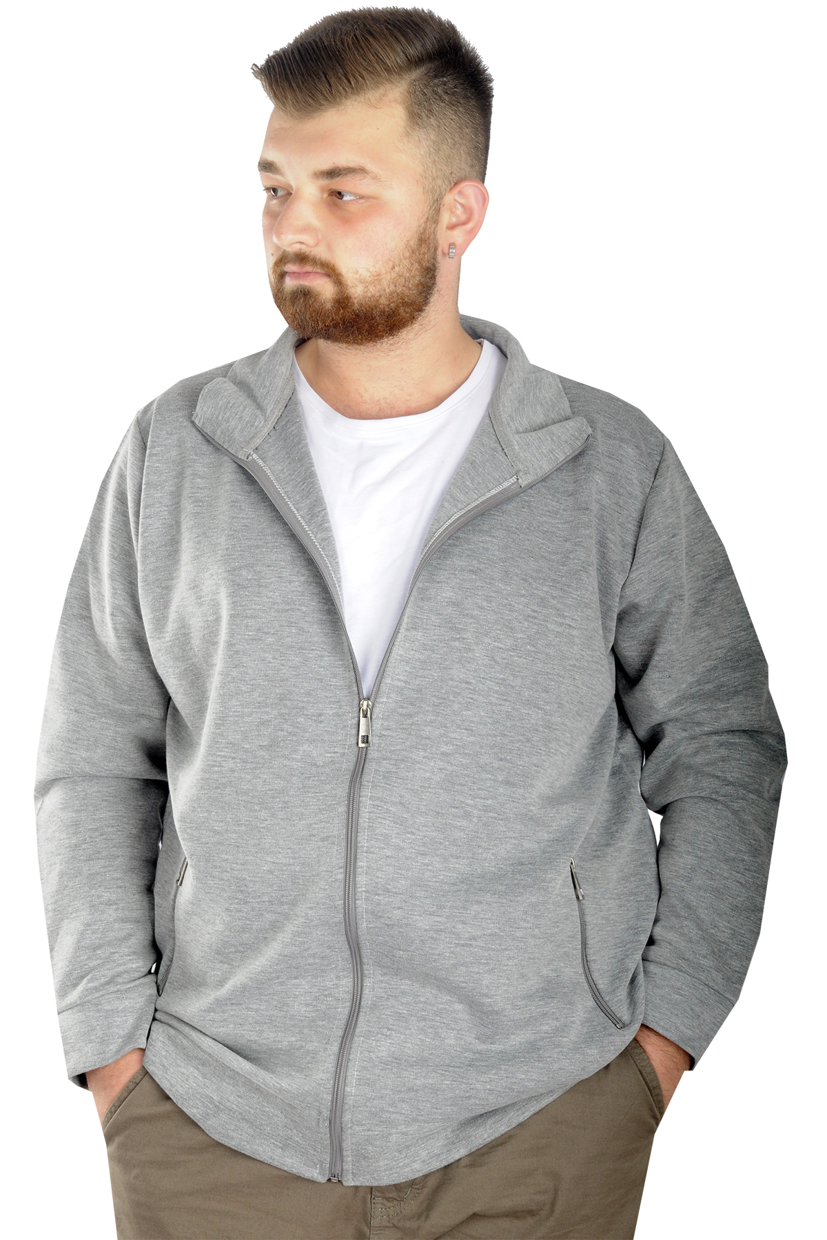 ModeXL Mode XL Buyuk Beden Erkek Hırka Fermuarlı Stell Dik Yaka 20571 Grimelanj görsel 7