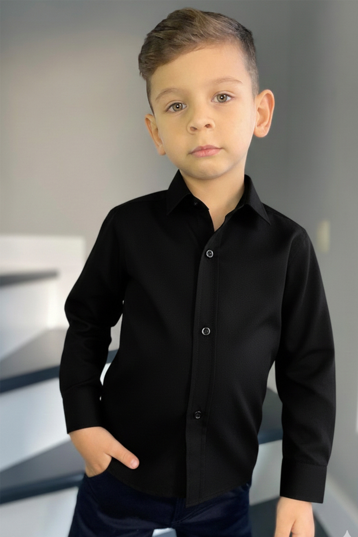 Entel Erkek Çocuk Klasik Uzun Kollu Düz Renk Gömlek fotoğrafı 5 (önizleme)