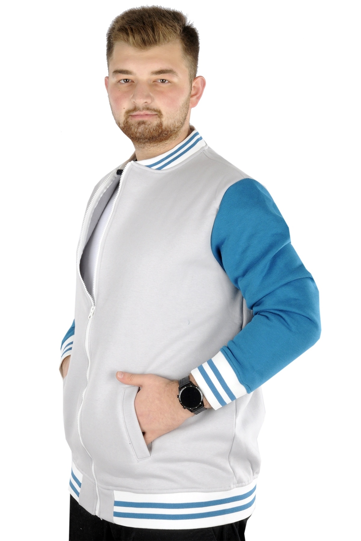 ModeXL Mode XL Büyük Beden Erkek Kolej Mont 22618 Gri görsel 7